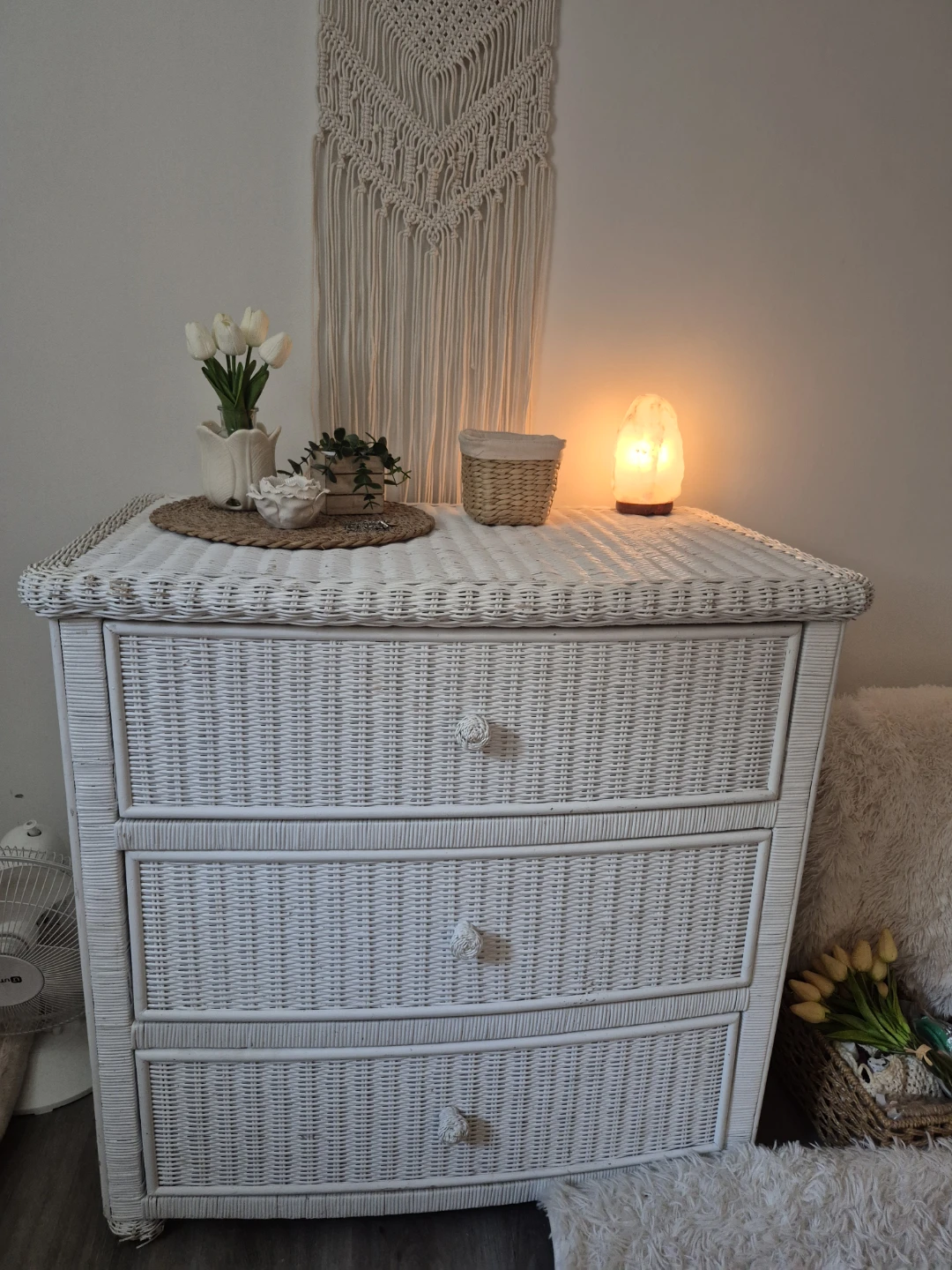White Wicker 3-Drawer Chest