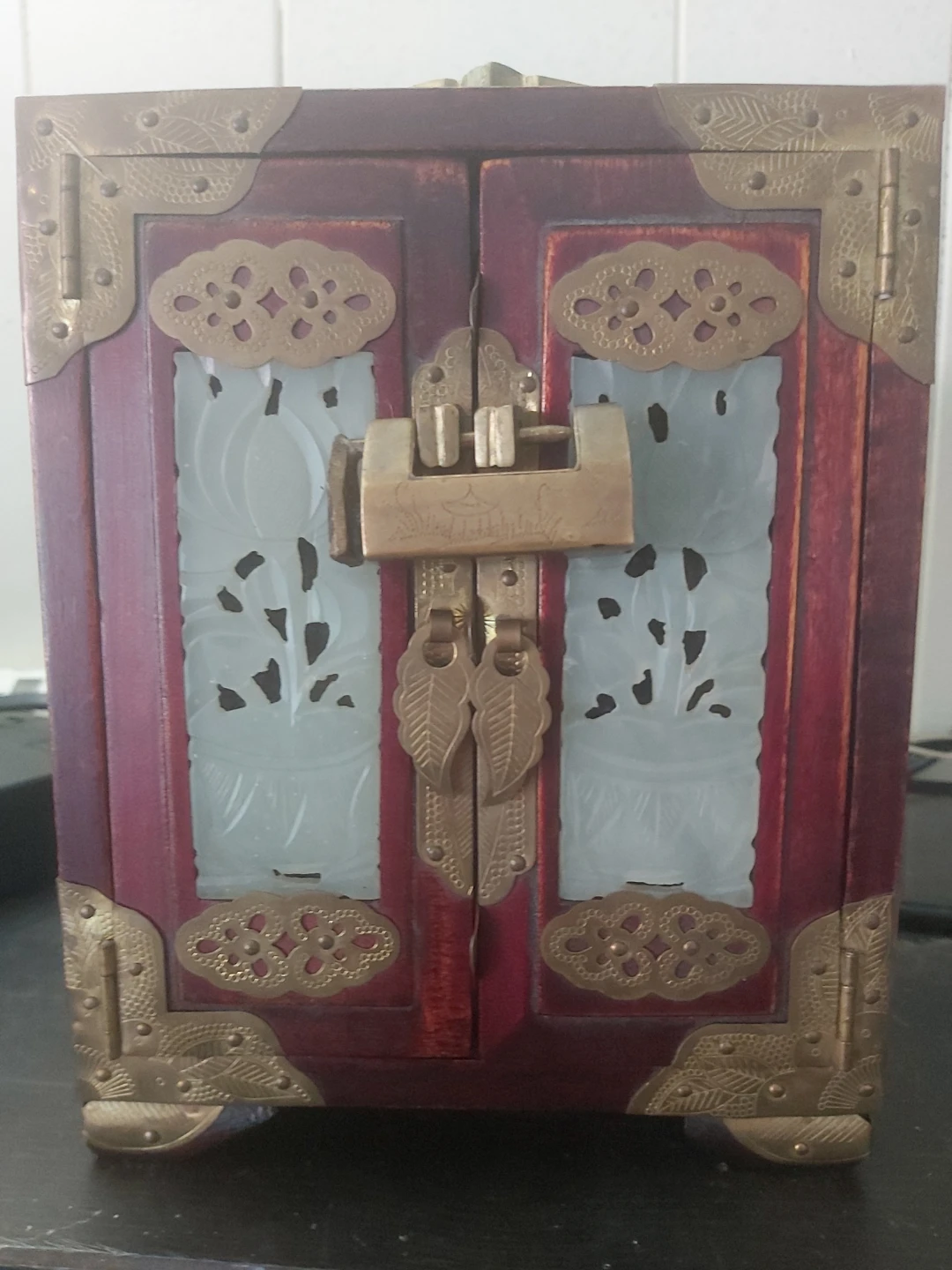 Vintage Wooden Jewelry Box with Ornate Lock
