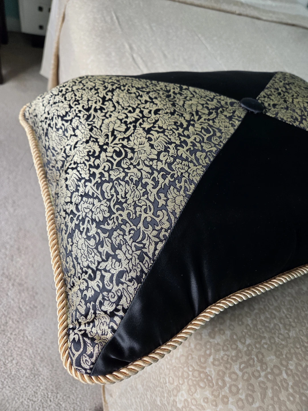 Decorative Throw Pillow - Black & Gold Damask