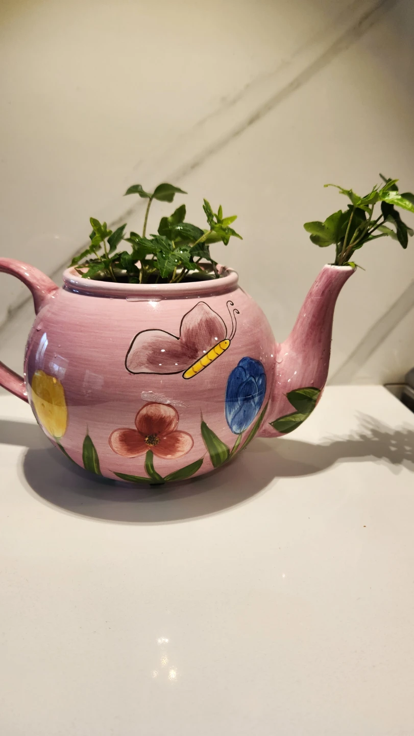 Garden styled teapot planter with ivy plant - photo 3