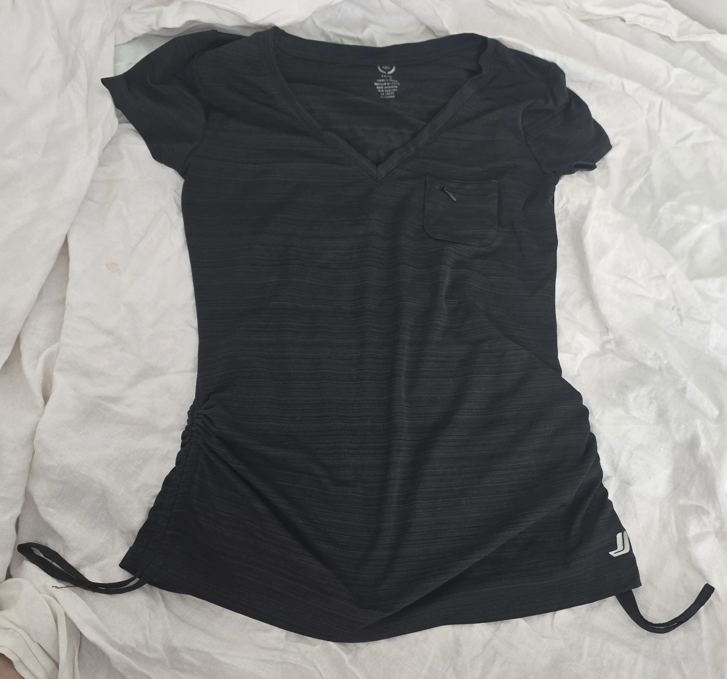 Joe Fresh Black V-Neck T-Shirt with Ruched Sides