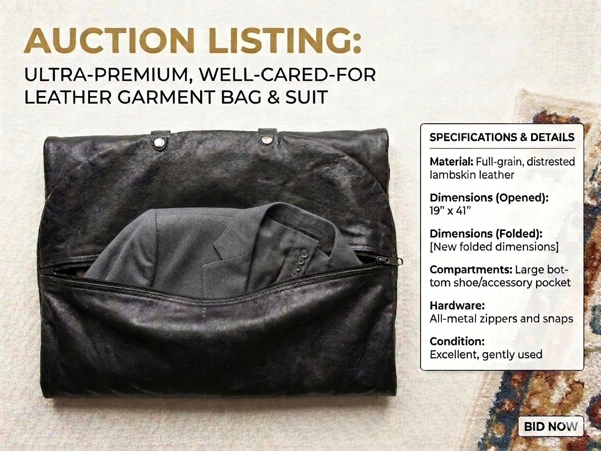 Genuine Black Leather Garment Travel Bag - photo 2