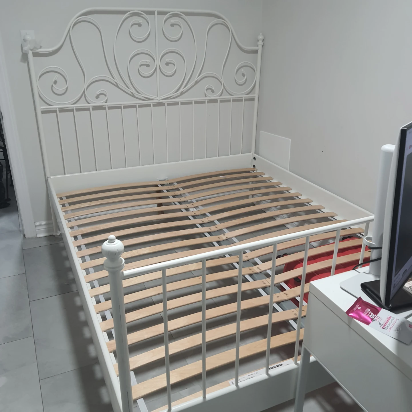 IKEA White Metal Bed Frame - photo 2
