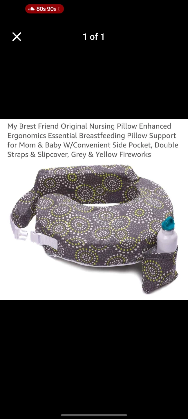 My Brest Friend Original Nursing Pillow Grey & Yellow Fireworks