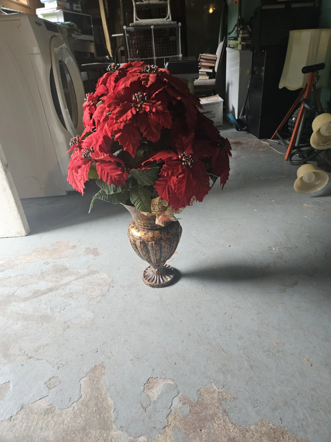 Artificial Red Poinsettia Arrangement in Decorative Urn - photo 2