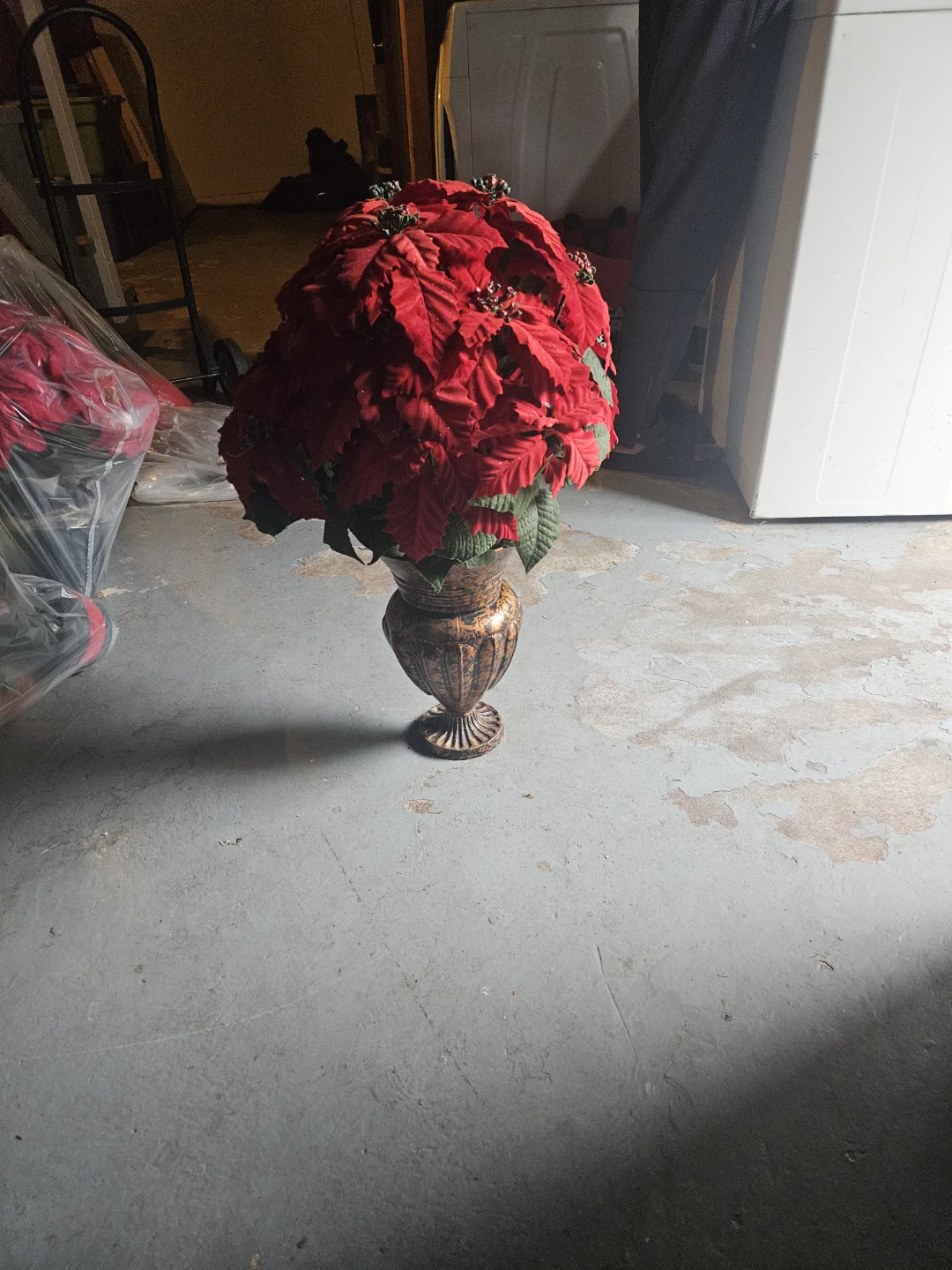 Artificial Red Poinsettia Arrangement in Decorative Urn - photo 4