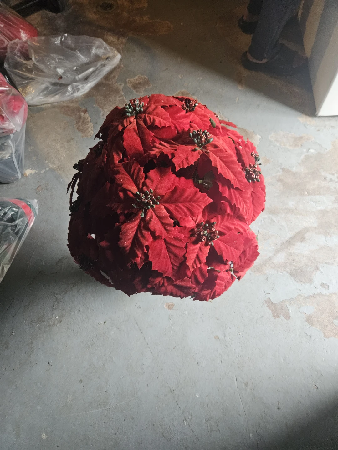 Artificial Red Poinsettia Arrangement in Decorative Urn - photo 5