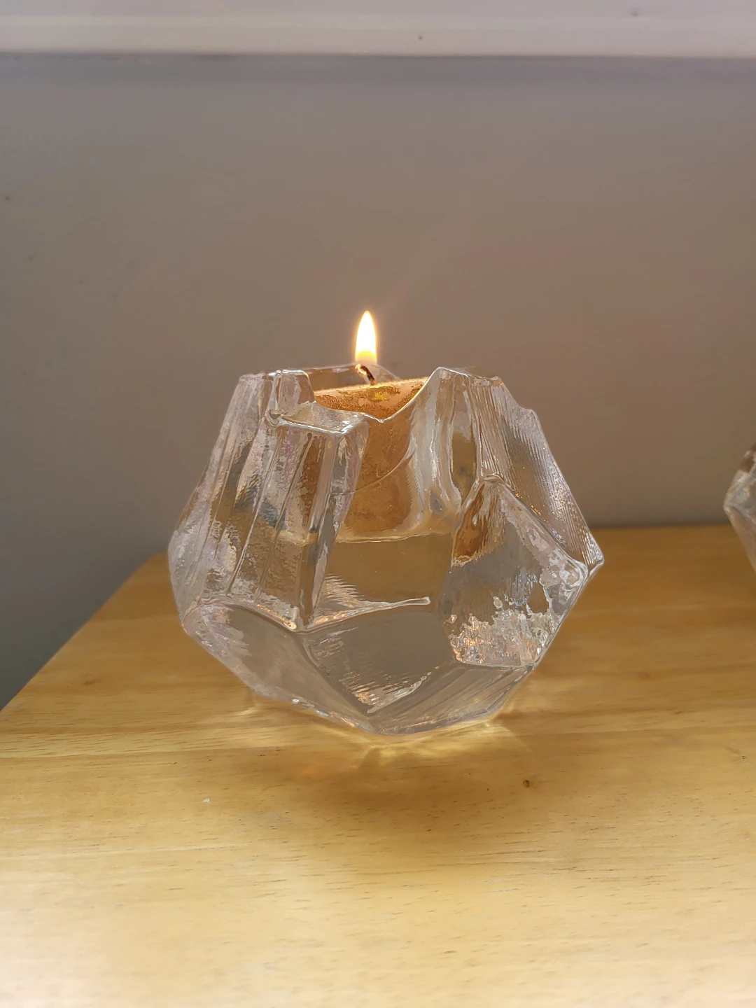 Orrefors Set of 2 Clear Glass Geometric Votive Candle Holders - photo 2