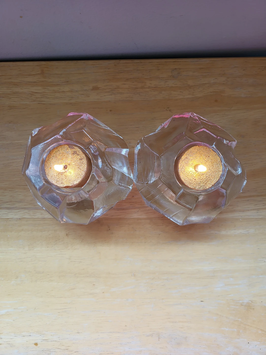 Orrefors Set of 2 Clear Glass Geometric Votive Candle Holders - photo 4