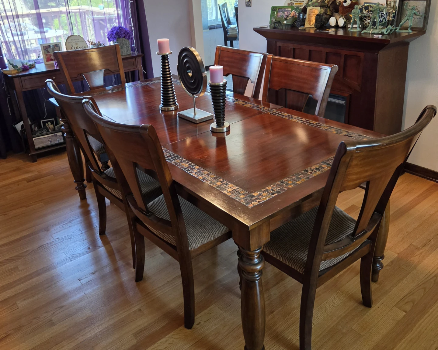 Wooden Dining Table and 6 Chairs Set and a side table