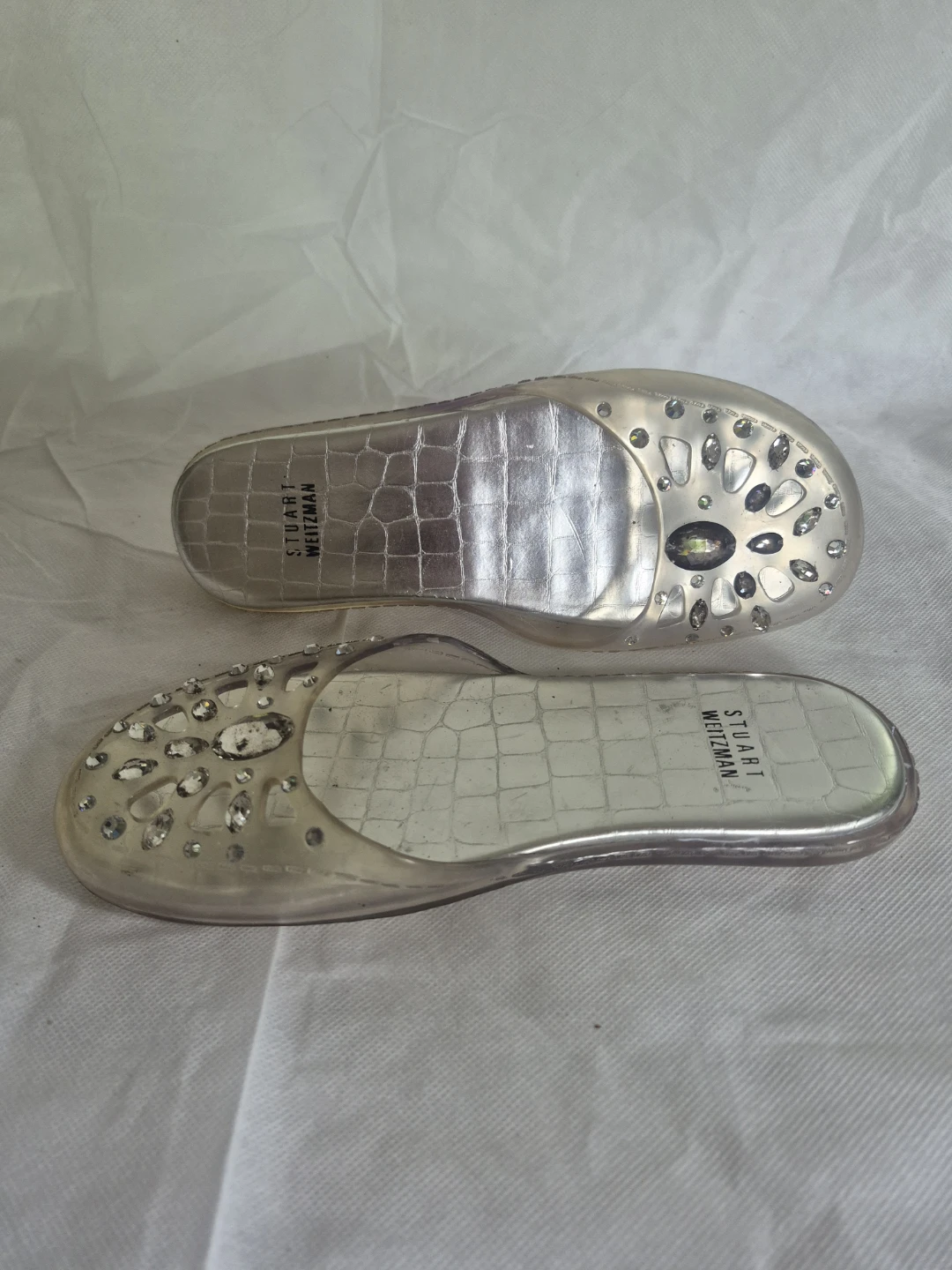 Stuart Weitzman Clear Jelly Sandals with Embellishments