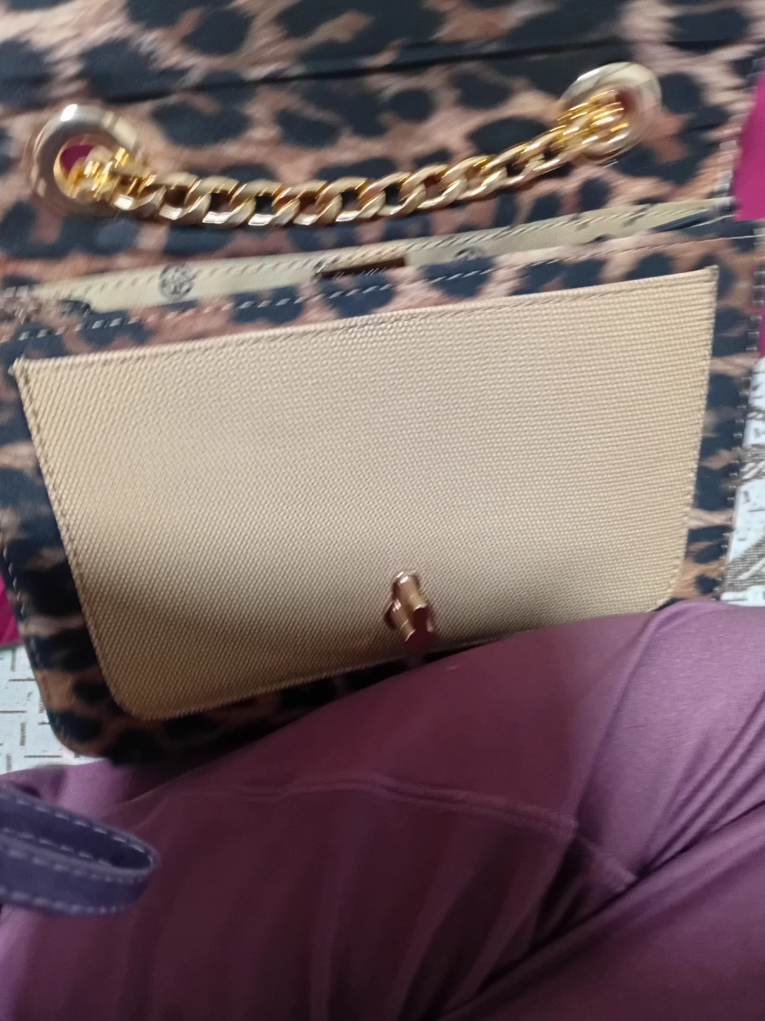 Leopard Print Shoulder Bag with Gold Chain