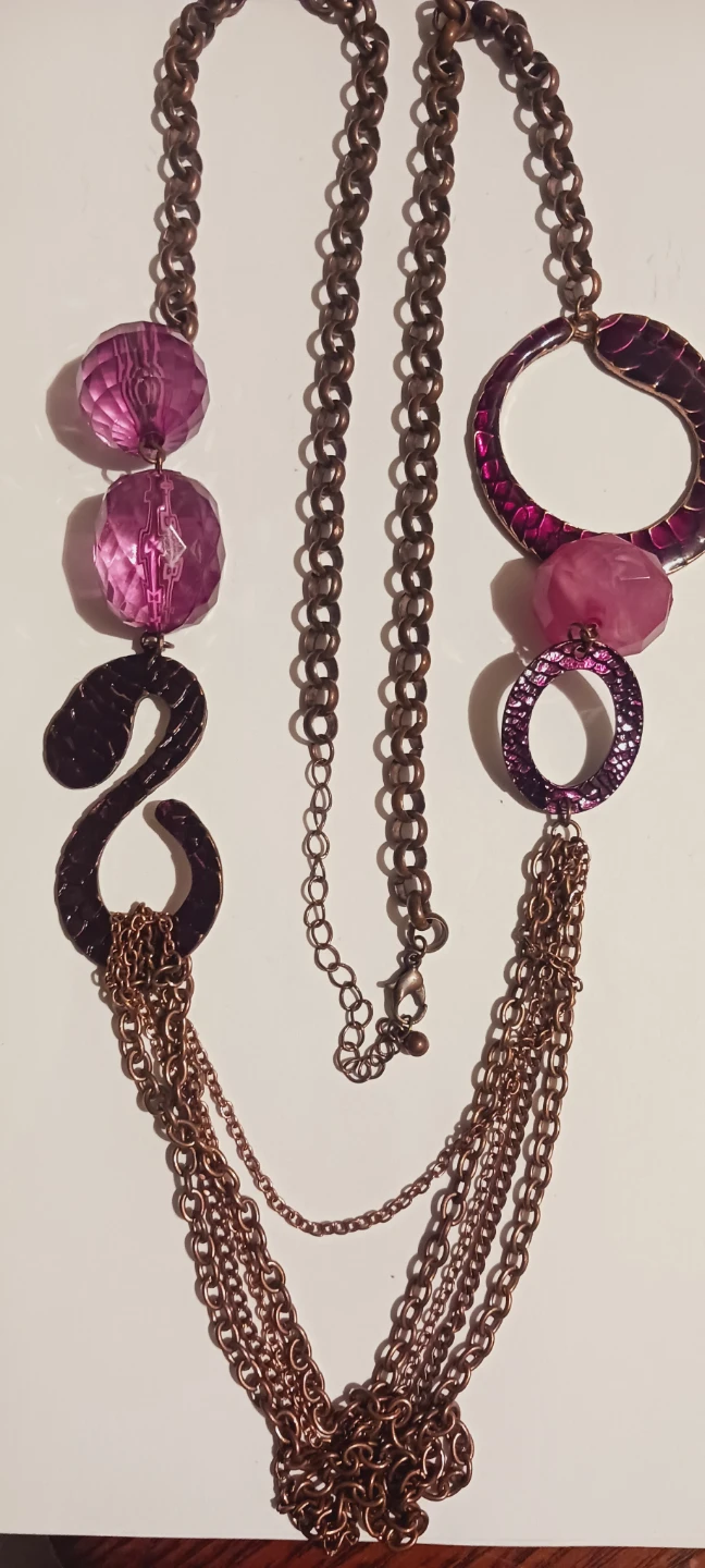 Long Beaded Necklace with Purple and Bronze Tones - photo 2