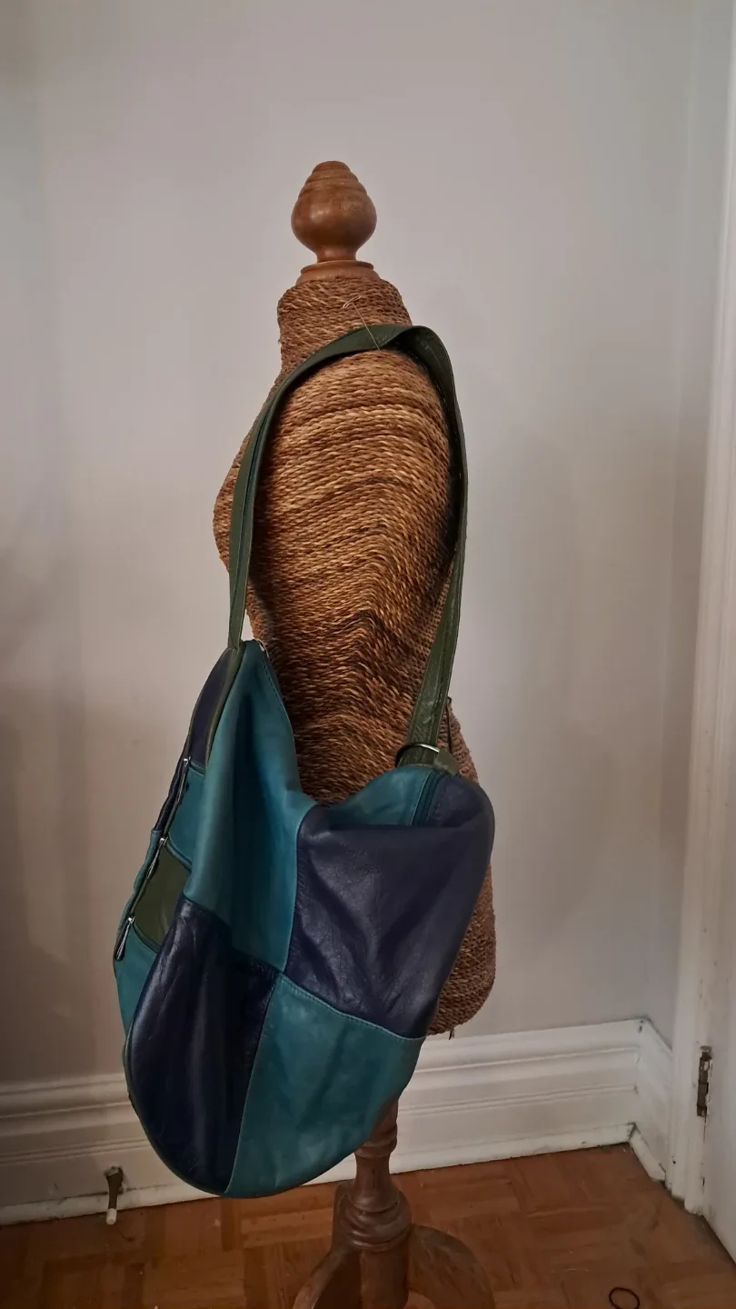 Patchwork Leather Convertible Bag - Teal, Navy, Olive Green - photo 3
