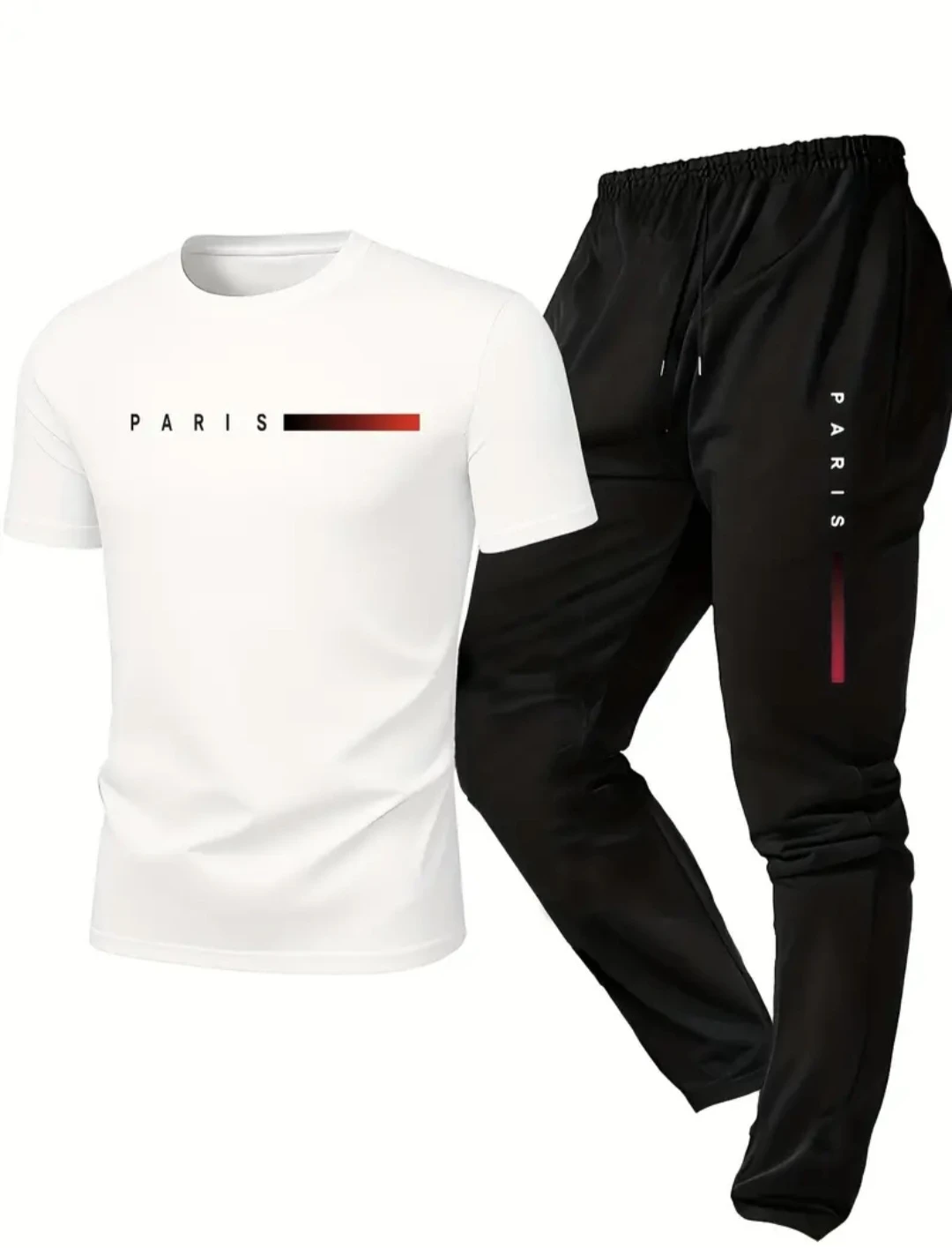 Paris T-Shirt and Pants Set - White/Black, Size L