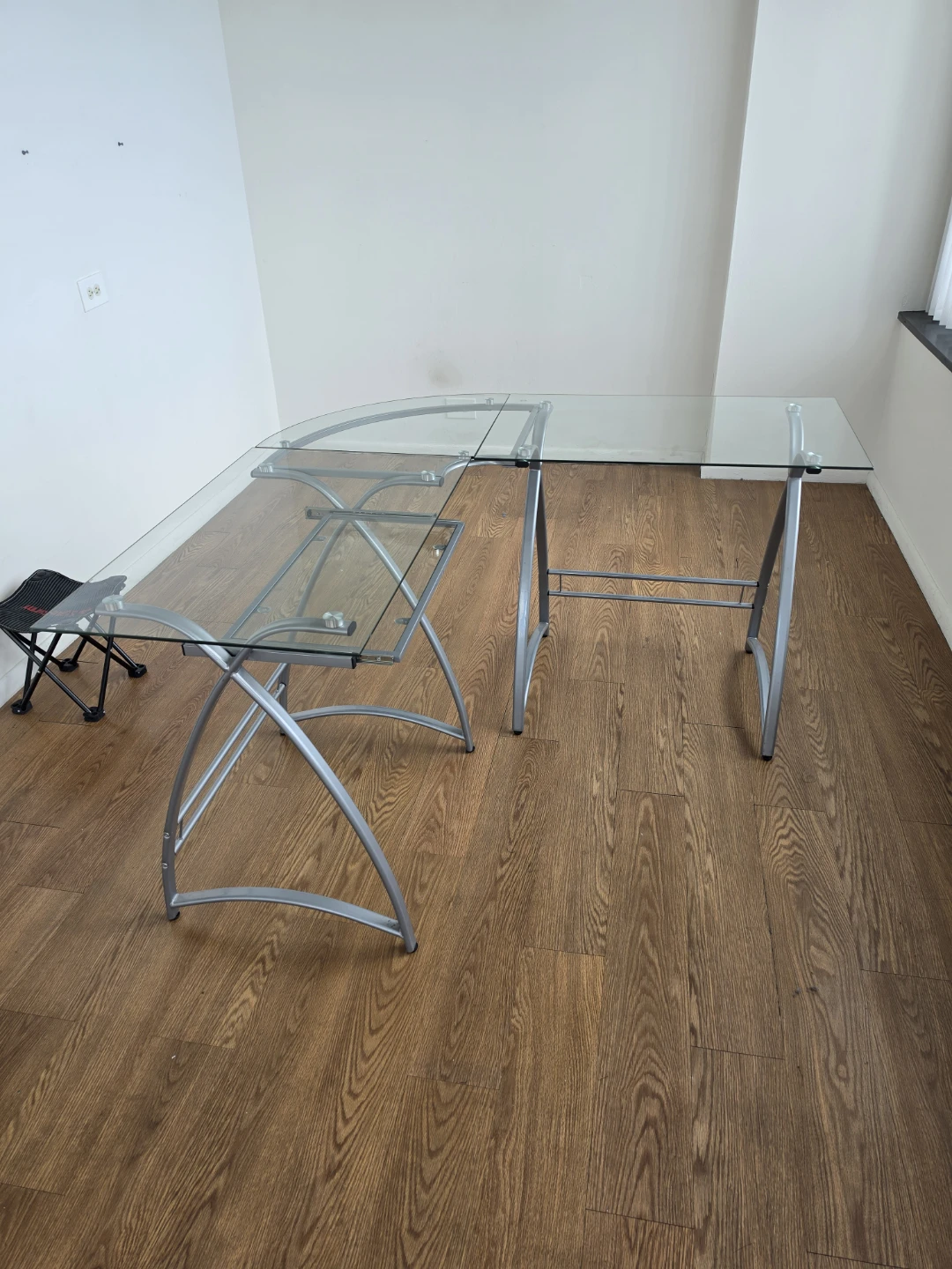 Glass L-Shaped Desk with Silver Frame - photo 2