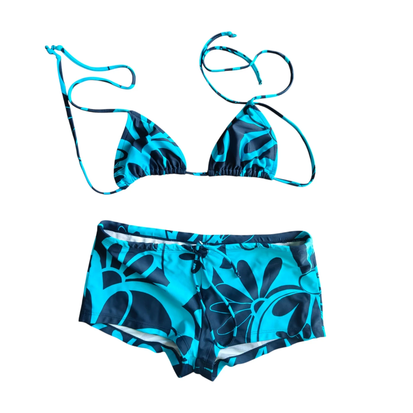 Vintage Y2K Old Navy Blue Floral Bikini Set + Swim Shorts S