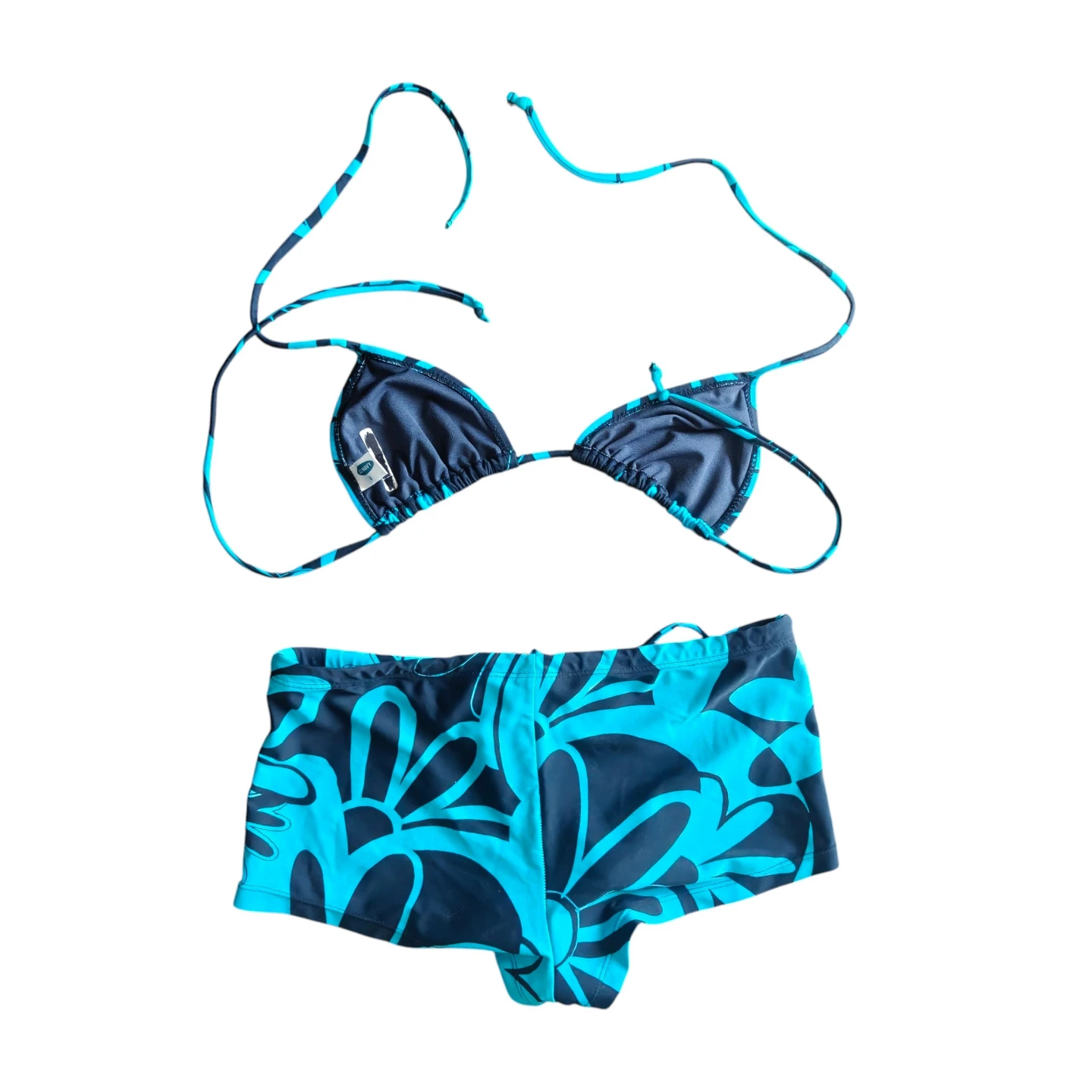 Vintage Y2K Old Navy Blue Floral Bikini Set + Swim Shorts S - photo 2