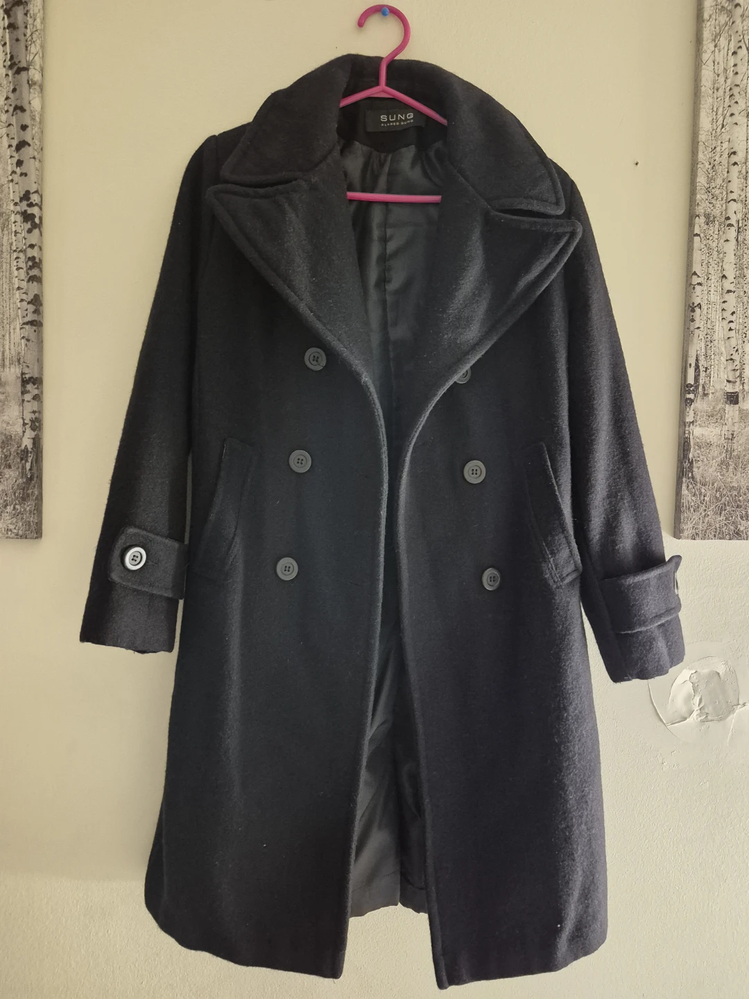 Alfred SUNG Double-Breasted Wool Blend Coat