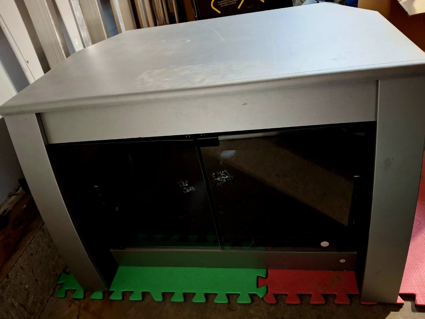 Grey TV Stand with Glass Doors