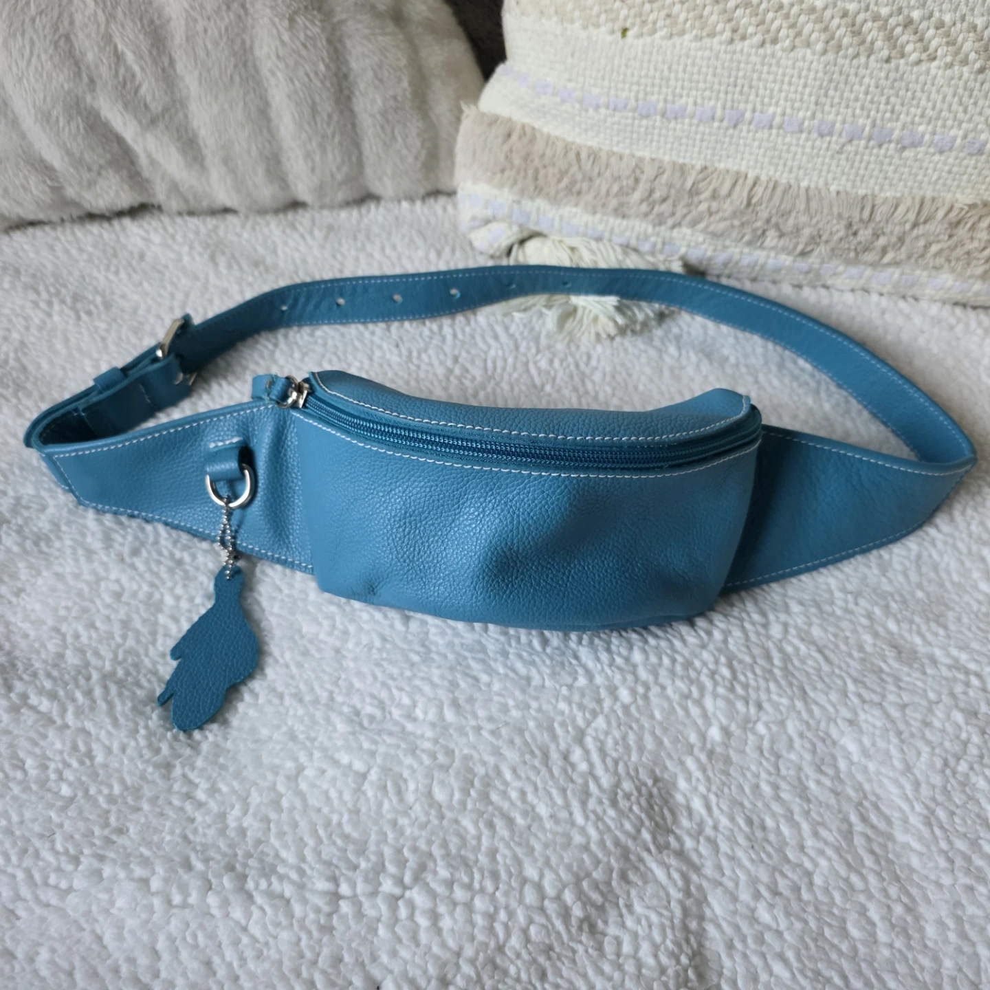 Roots Blue Leather Fanny Pack/Crossbody Bag
