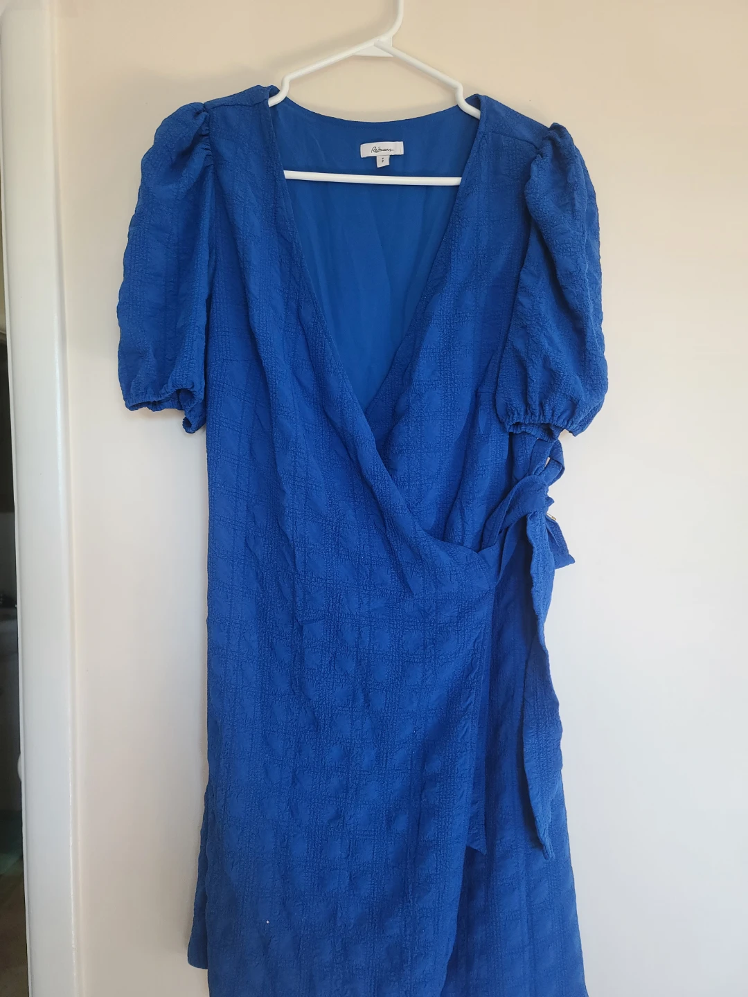 Blue Textured Wrap Dress