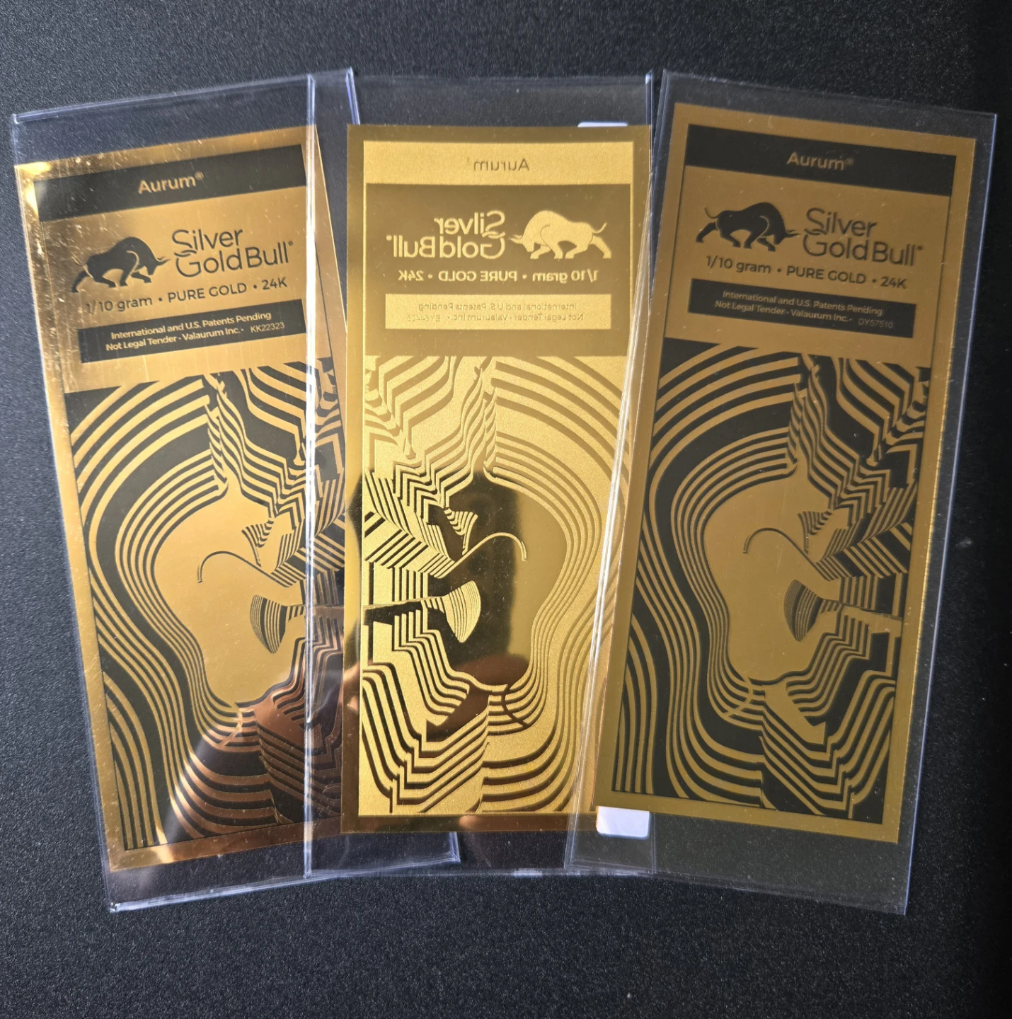 Aurum Silver Gold Bull 1/10 gram Pure Gold 24K (3 Pack)
