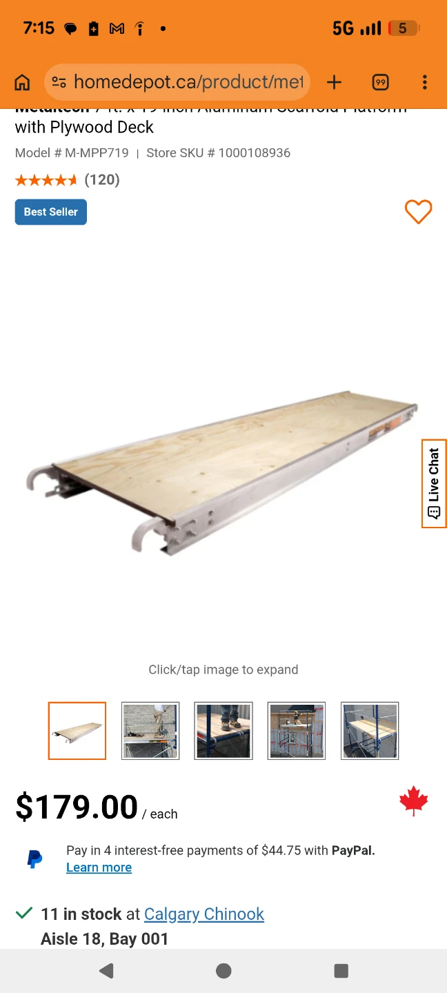 Metaltech 7 ft. Aluminum Scaffolding Platform with Plywood Deck