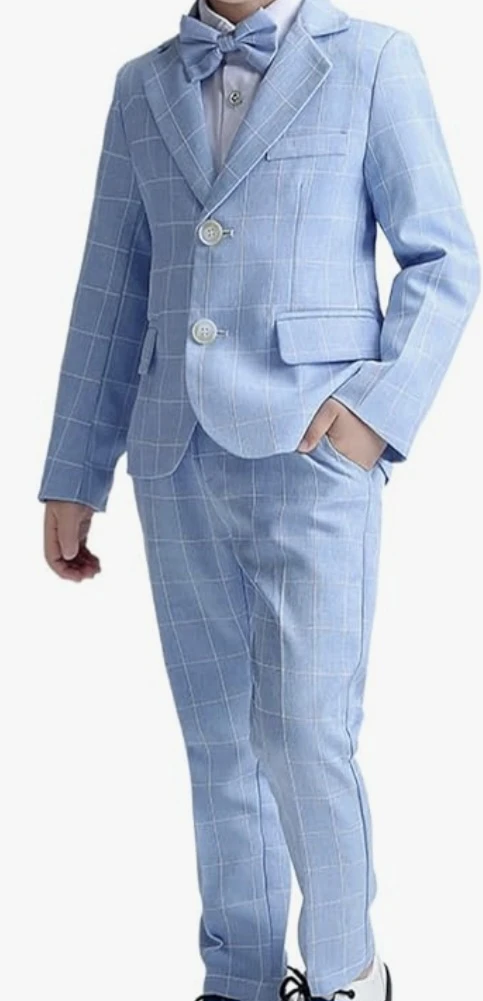 Lelanta Boys Blue Plaid Suit with Bow Tie - Size 150 - photo 3