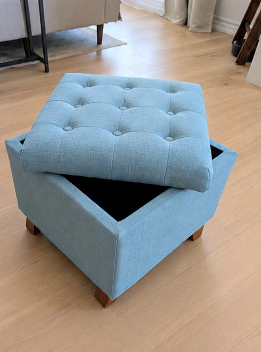 Blue Tufted Storage Ottoman Footrest - photo 3