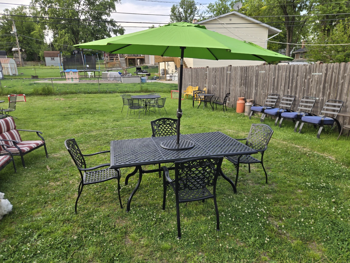 Black Metal Patio Dining Set with Green Umbrella - photo 2