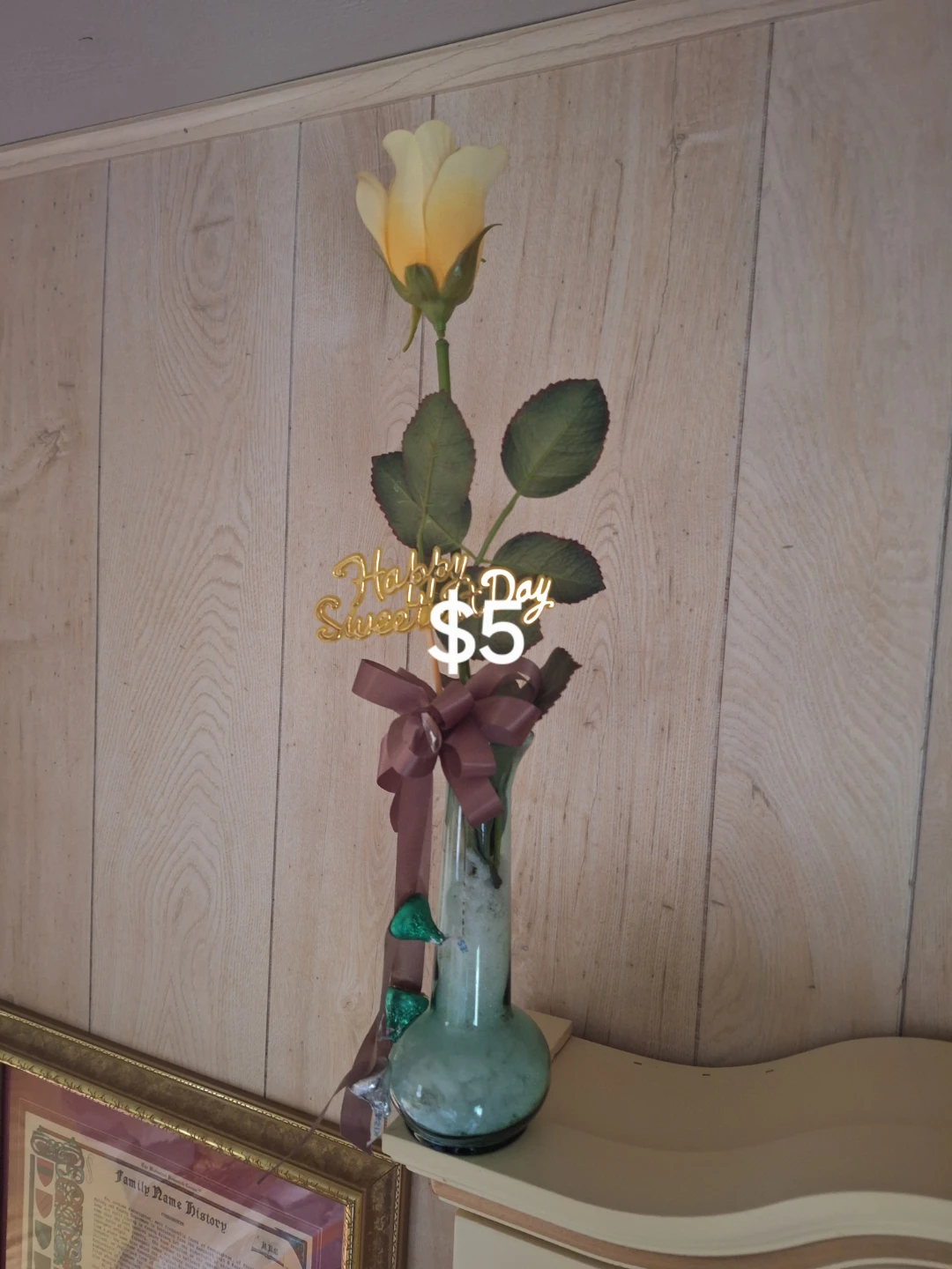 Single Yellow Rose with "Happy Sweetest Day" Topper