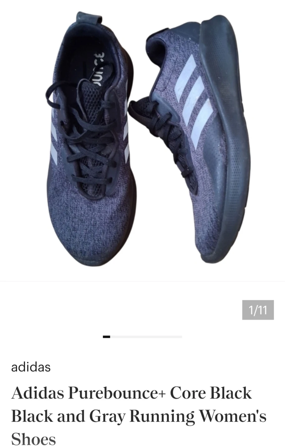 Adidas Purebounce+ Core Black and Gray Running Women's Shoes