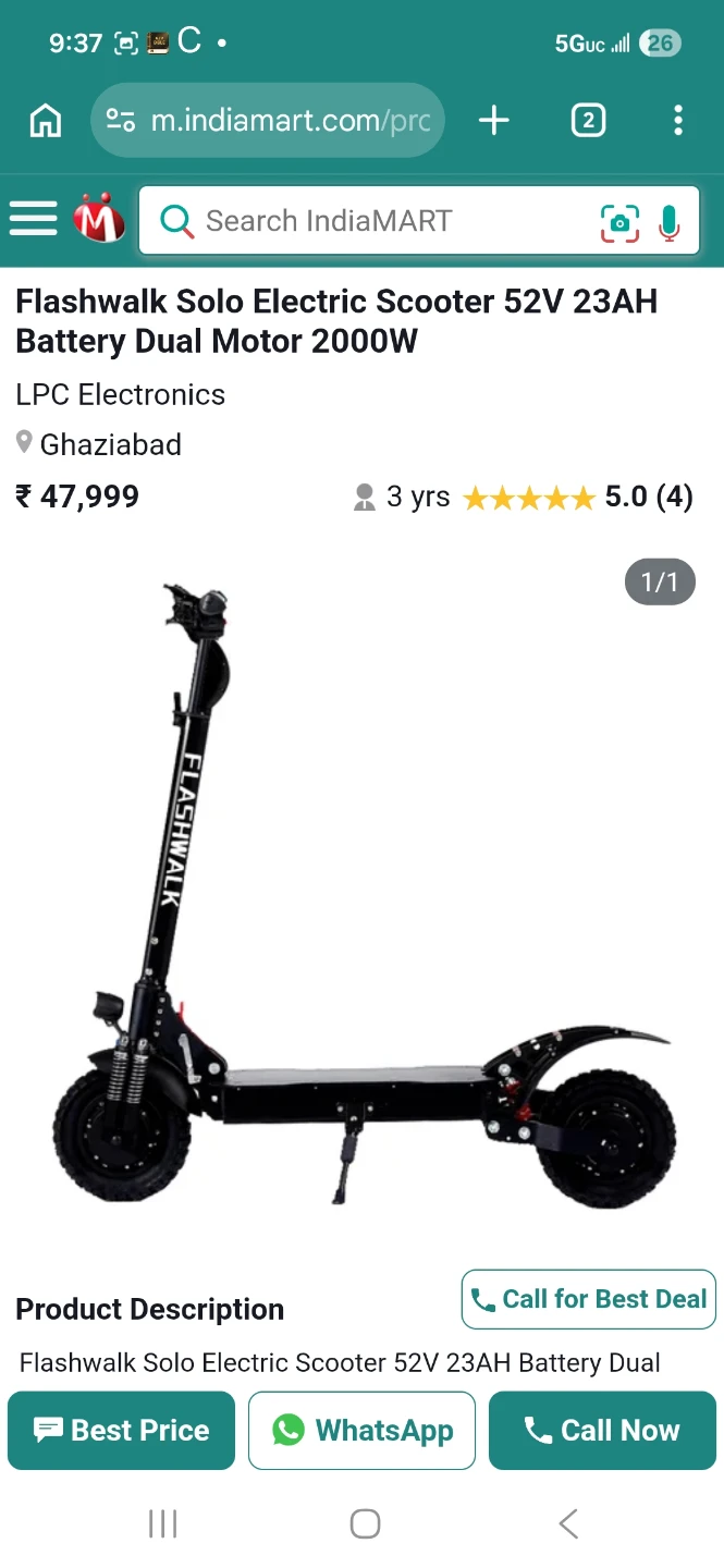 Flashwalk Solo Electric Scooter 52V 23AH Dual Motor 2000W - photo 3