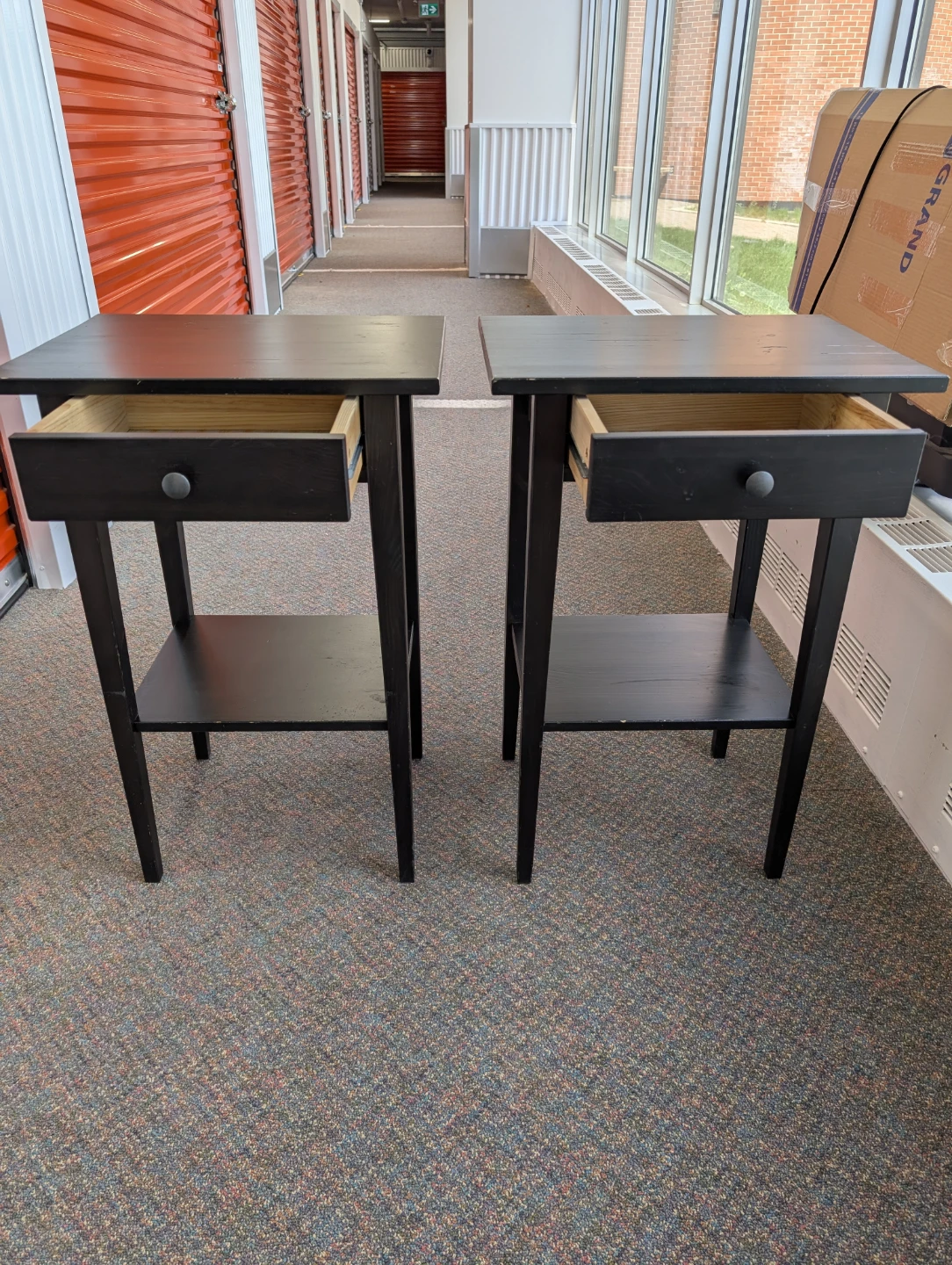 Black End Tables with Drawer and Shelf (Set of 2)