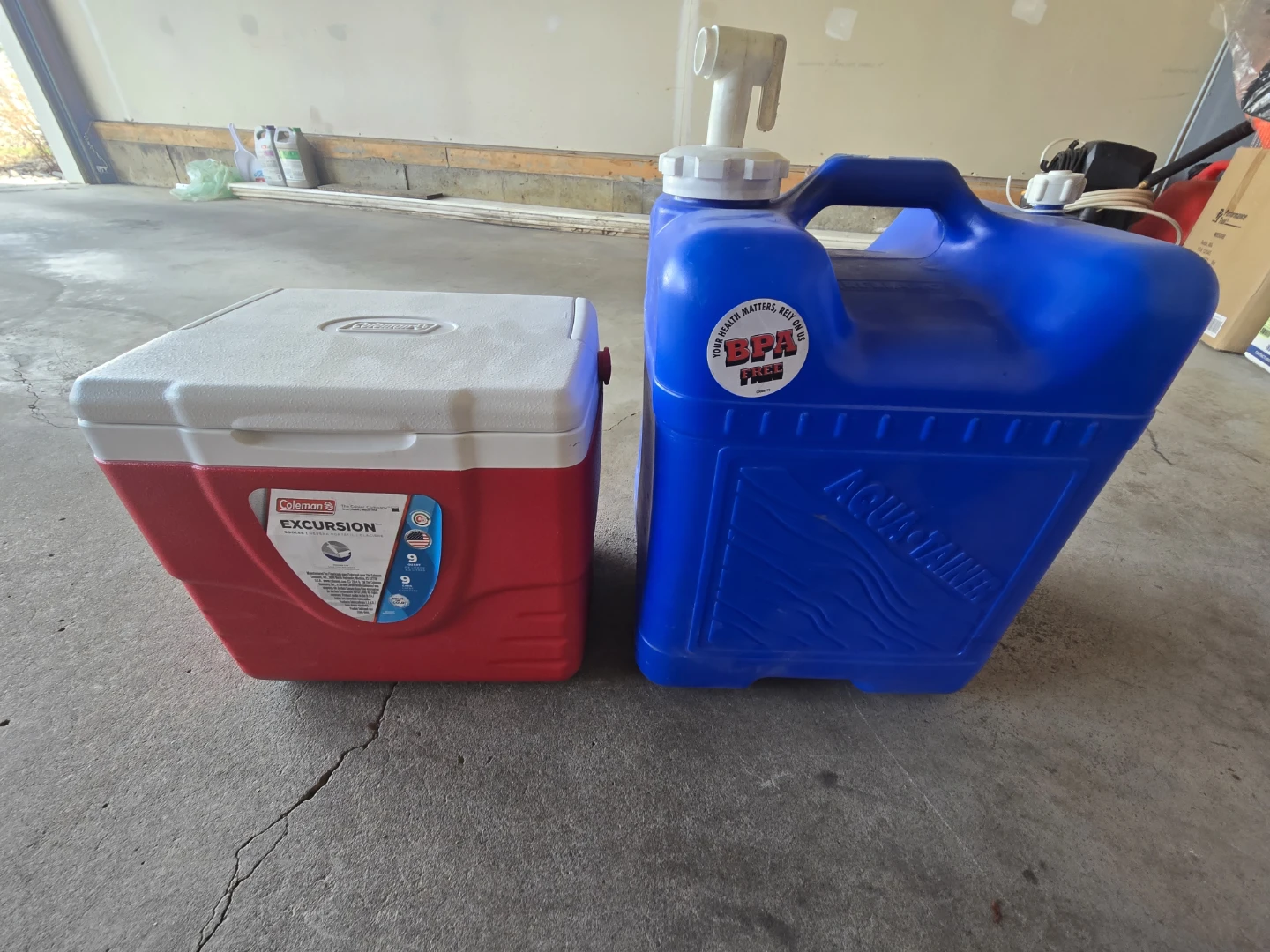 Coleman Excursion Cooler and Aqua Tank Water Jug