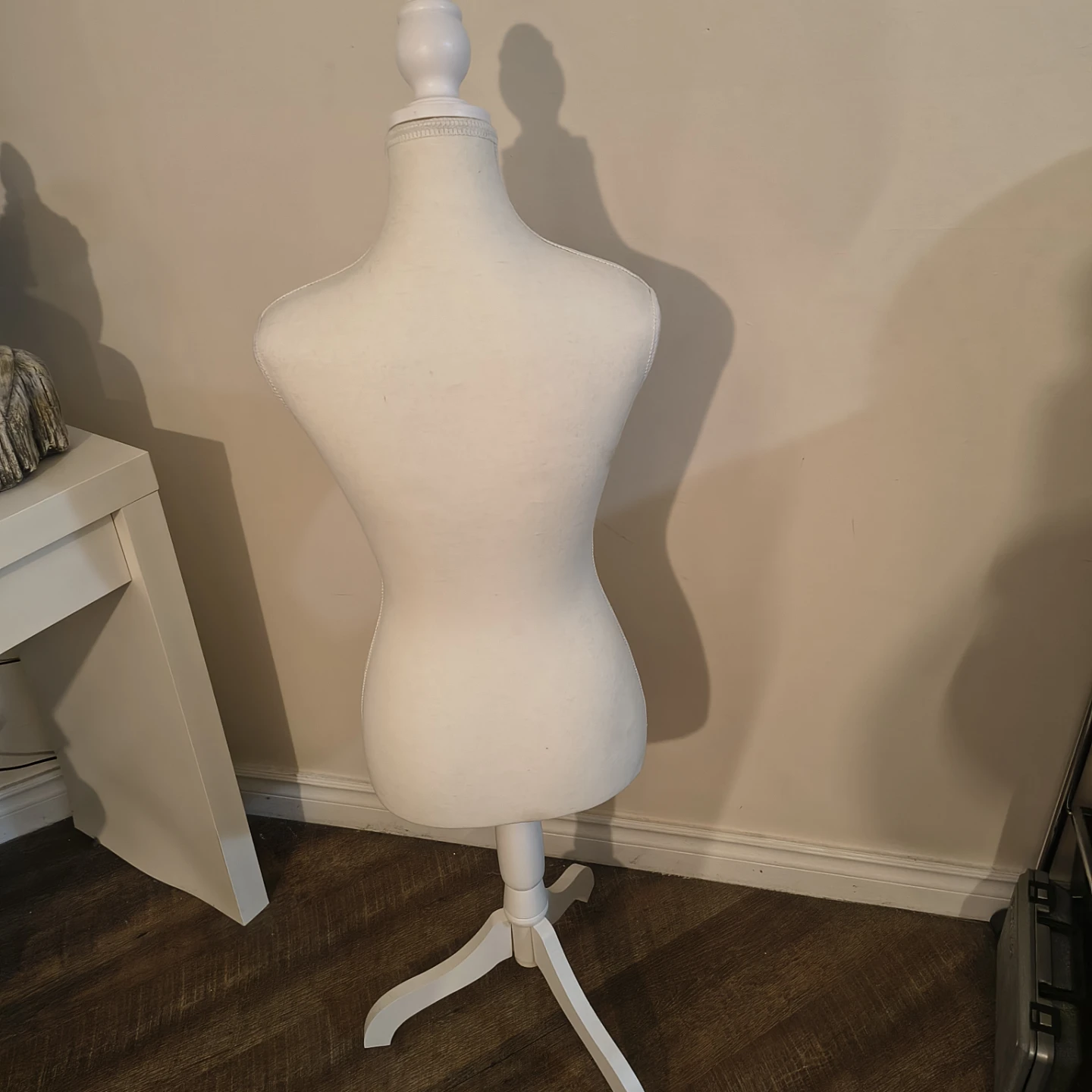 White Dress Form Mannequin with Wooden Tripod Stand