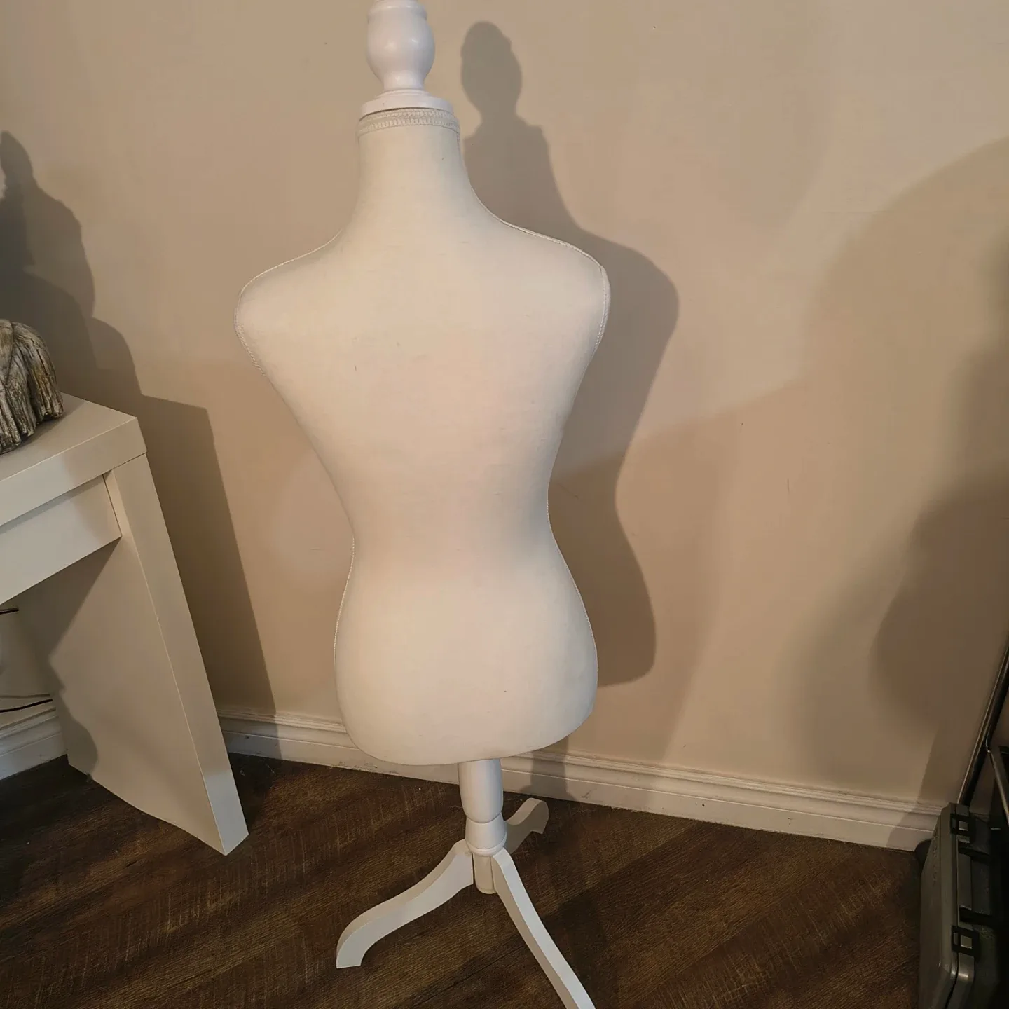 White Dress Form Mannequin with Wooden Tripod Stand