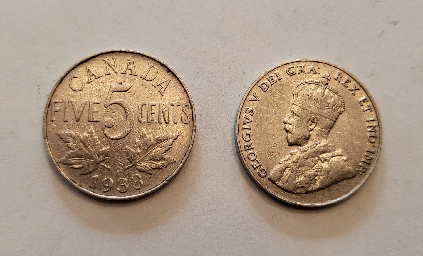 Vintage 1933 Canadian 5 Cent Coin