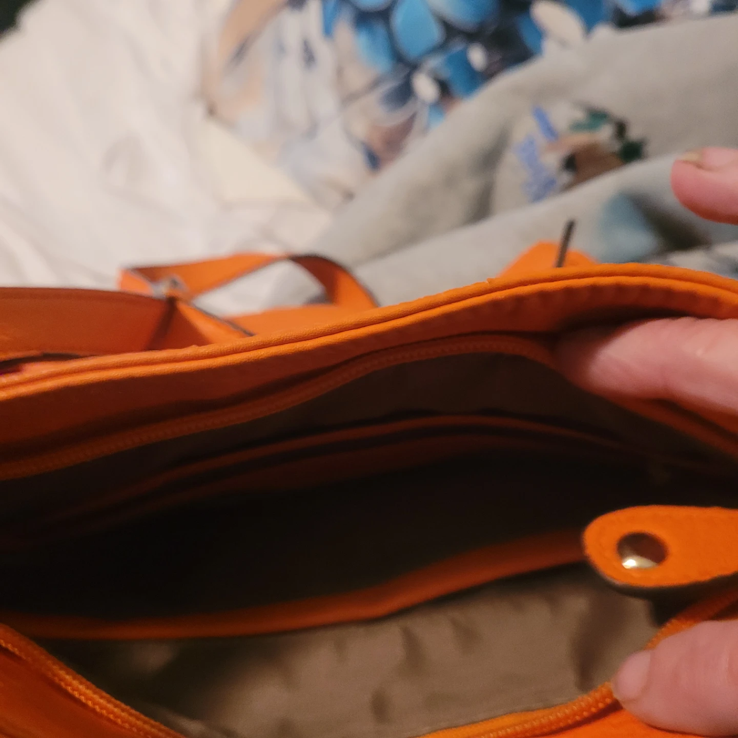 Orange Faux Leather Shoulder Bag with Flower Embellishment - photo 2