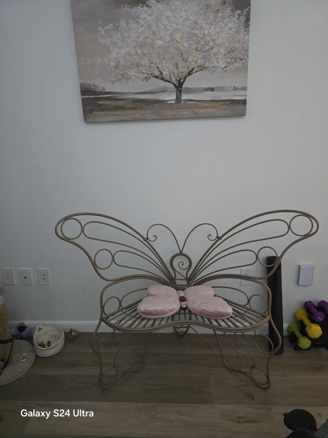 Butterfly Metal Garden Bench with Pink Cushion - photo 2