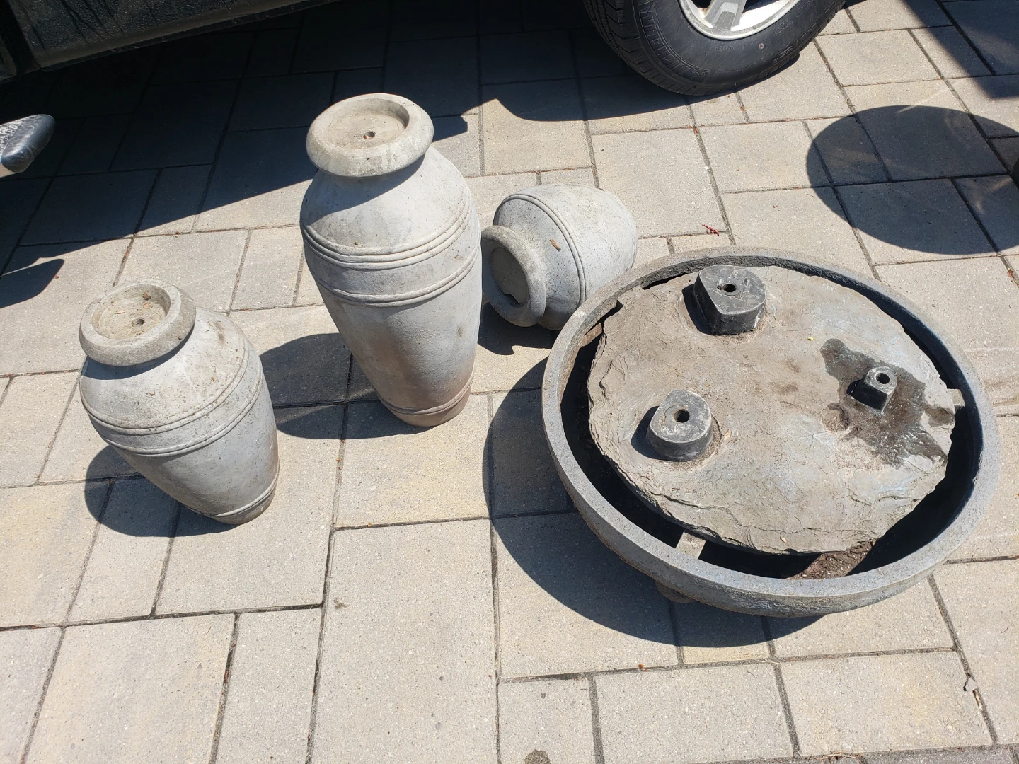 Set of 3 Decorative Grey Stone Vases with Base - photo 2