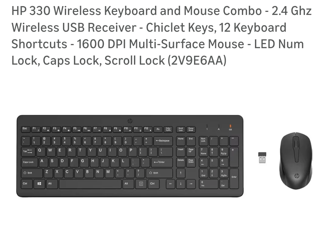 HP 330 Wireless Keyboard and Mouse Combo