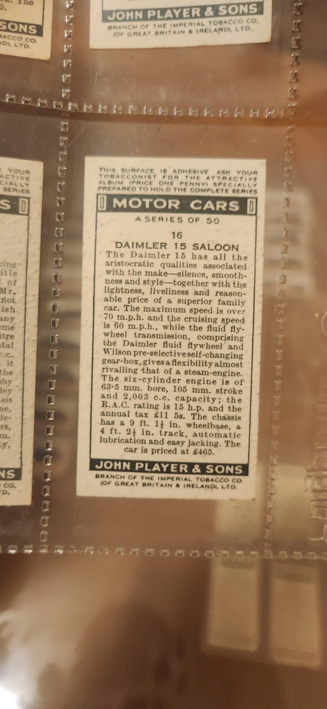 1930s John Player & Sons Motor Cars Cigarette Cards - photo 2