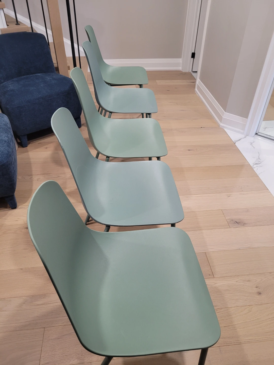 Sage green plastic chairs (set of 5)