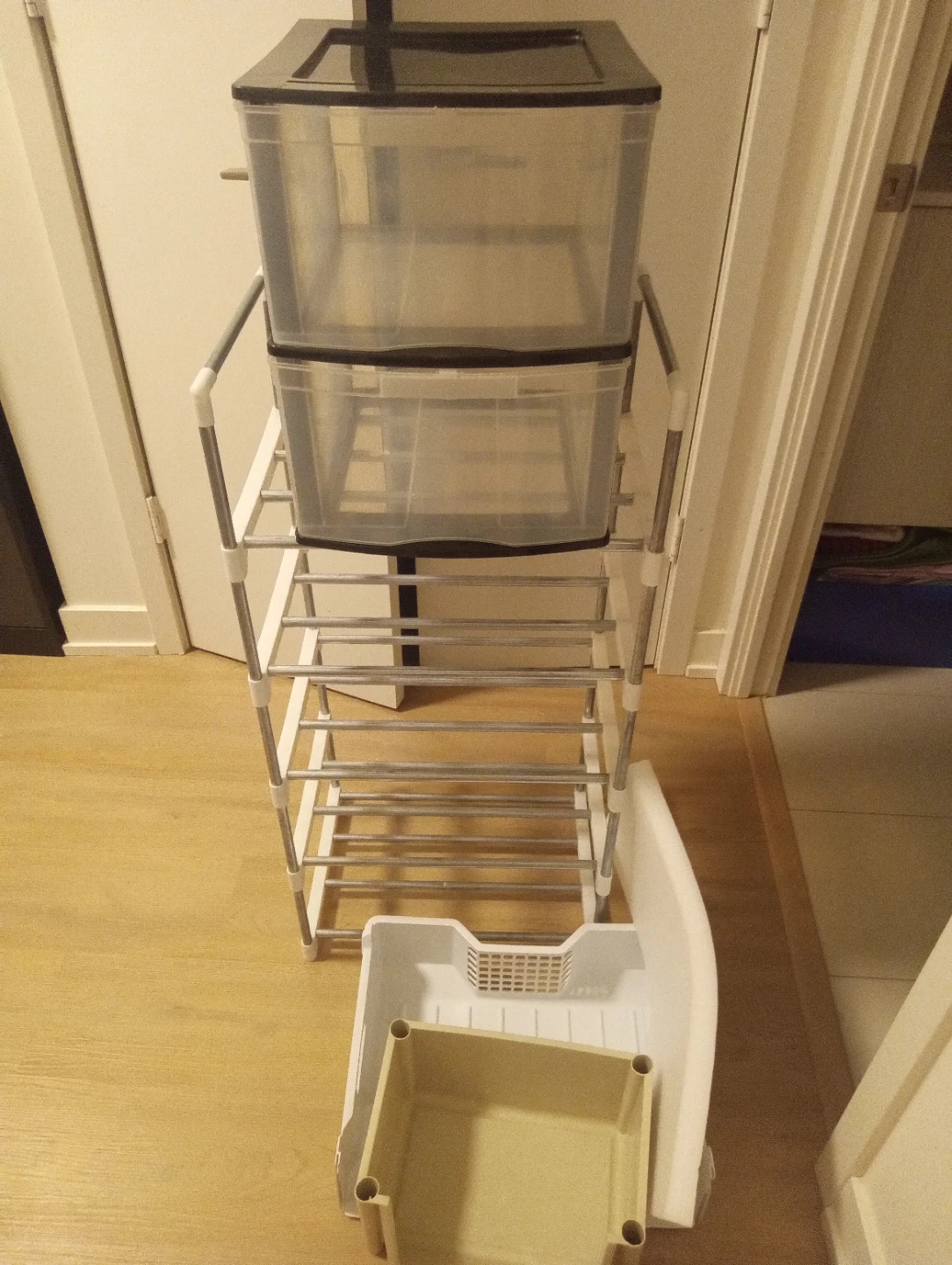 Storage Drawer, shoe shelf and dish tray $20.