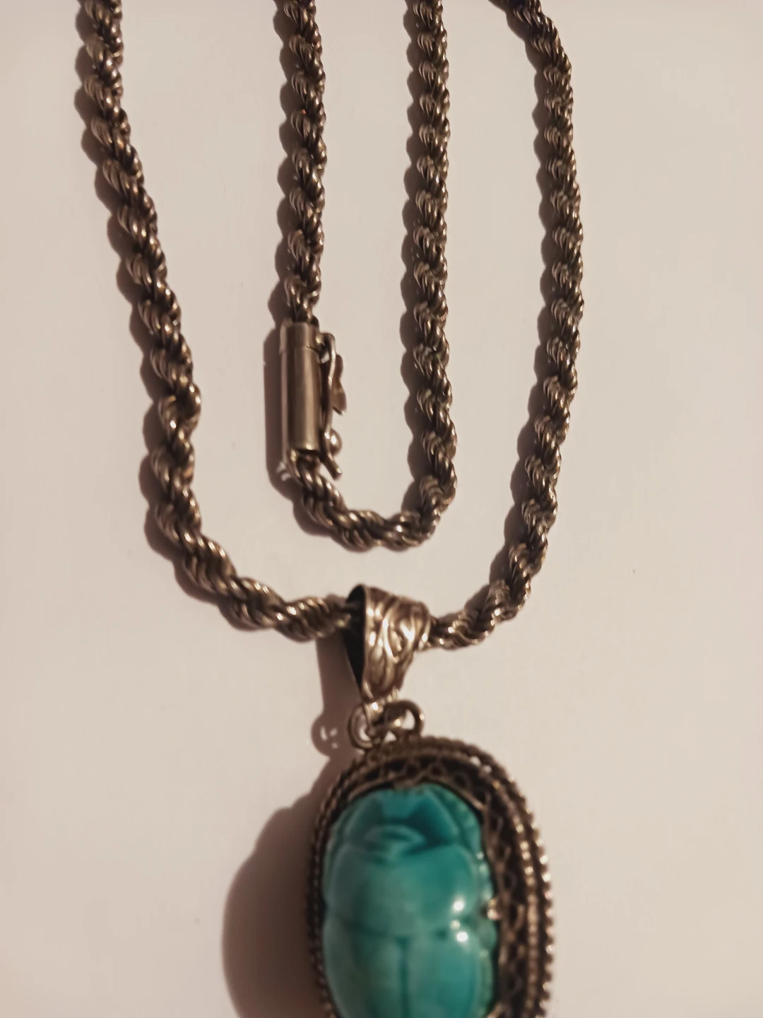 Sterling Twisted Rope Necklace w/Turquoise Scarab Beetle Pendant - photo 5