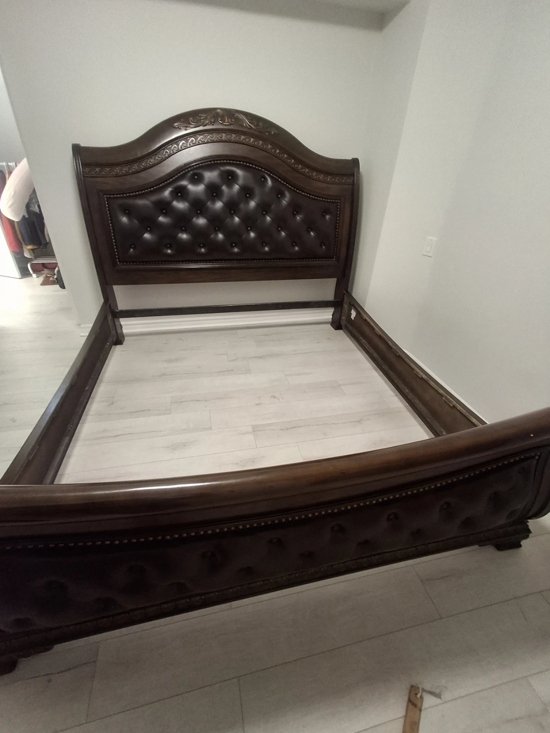 Dark Brown Tufted Sleigh Bed Frame - photo 3
