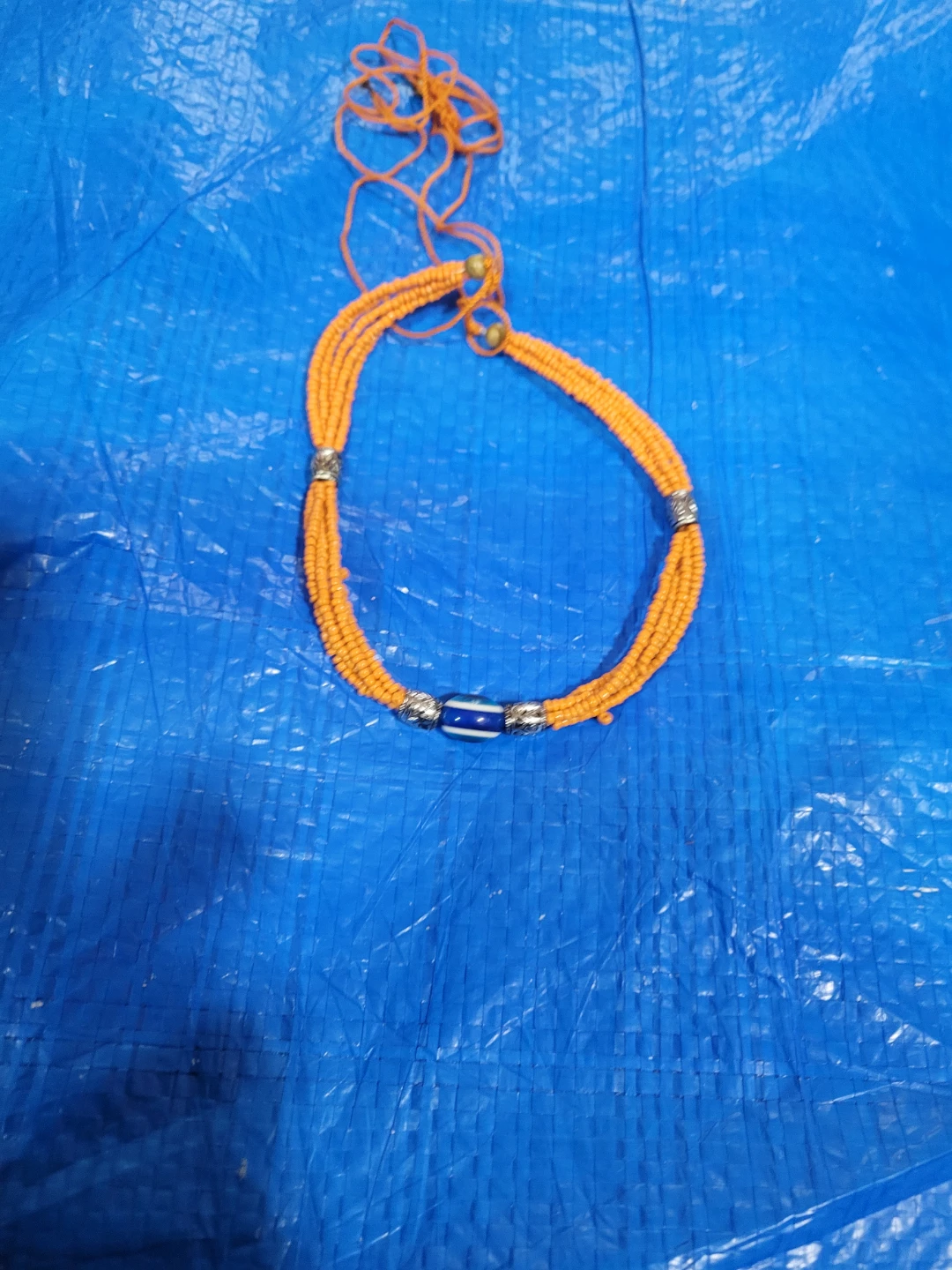 Orange Beaded Necklace with Evil Eye Charm - photo 3
