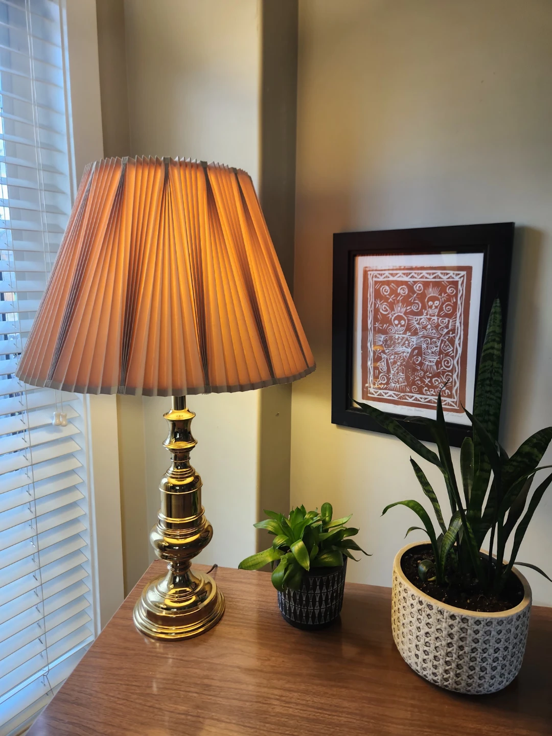 Vintage Brass Table Lamp with Pleated Shade - photo 2